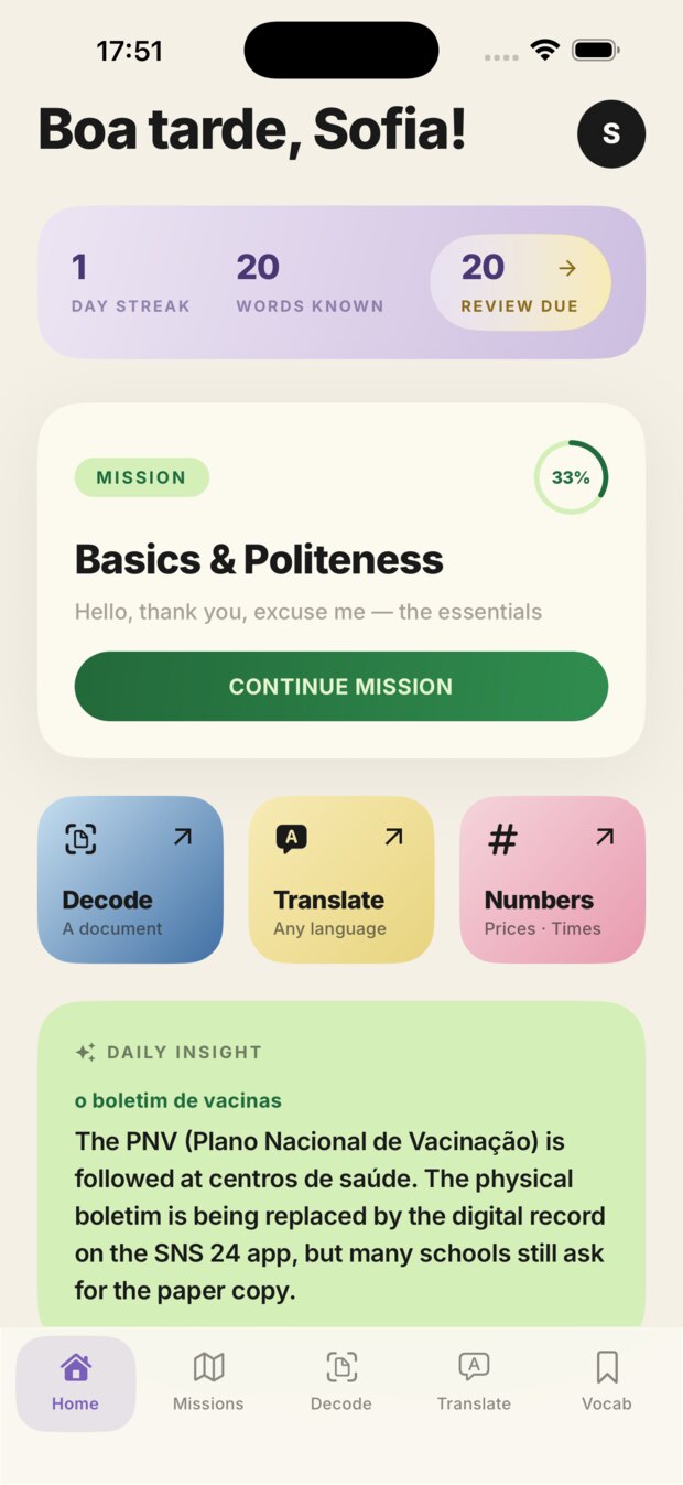 Abidera home screen